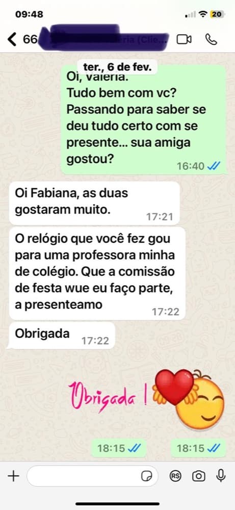 Mensagem real de cliente