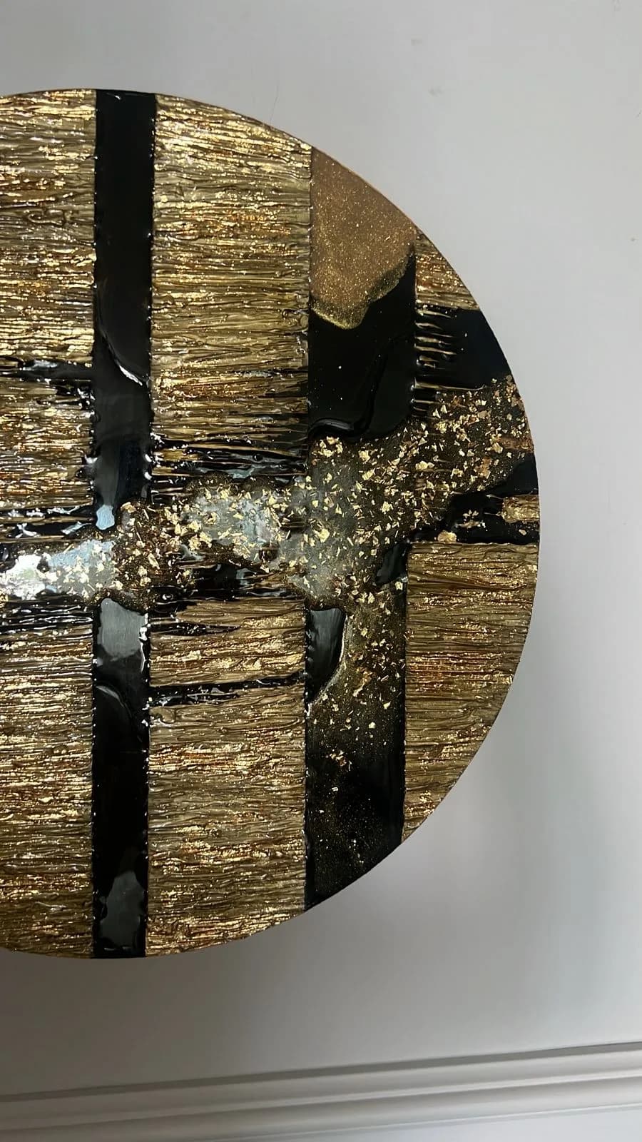 Quadro Incertezas — Quadro em resina com textura e folhas de ouro